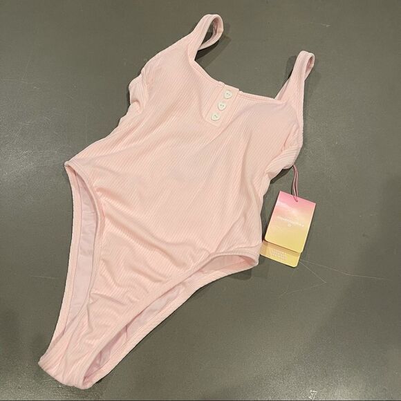 Stoney Clover Lane x Target Ribbed Henley One Piece Swimsuit - Picture 3 of 6